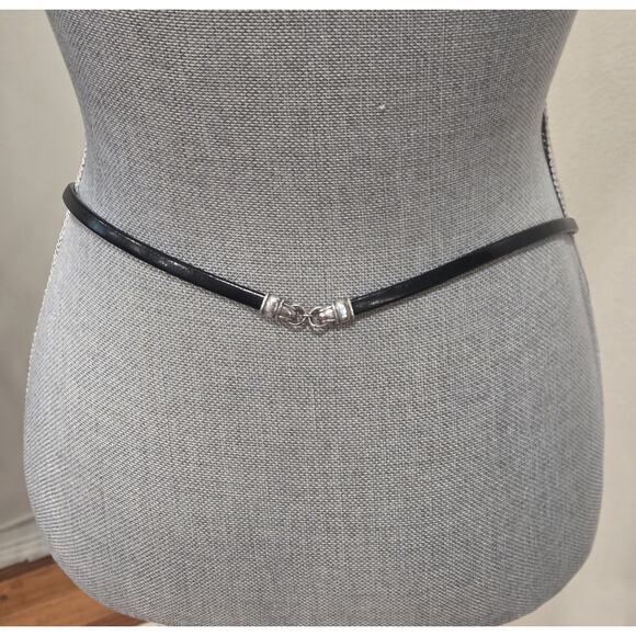 Brighton Black Leather Skinny Belt Mixed Metal Chain Link Gold Silver Large main image 9